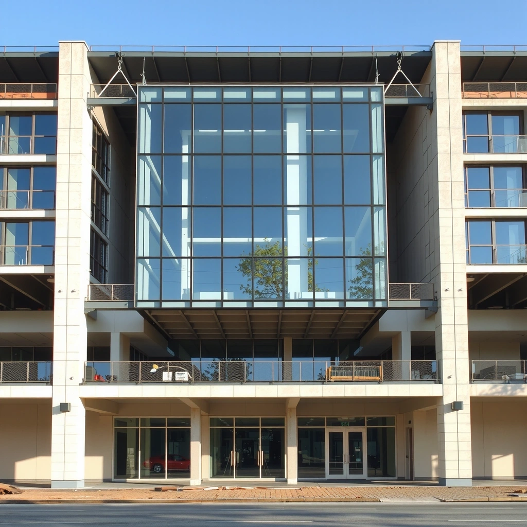 Commercial office building and retail spaces under construction