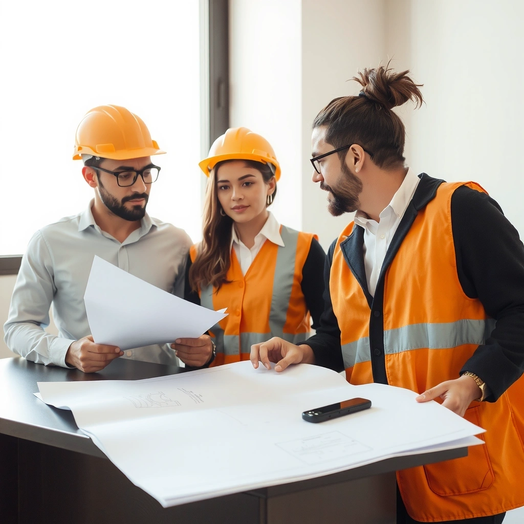 Construction consultation meeting with architects and engineers